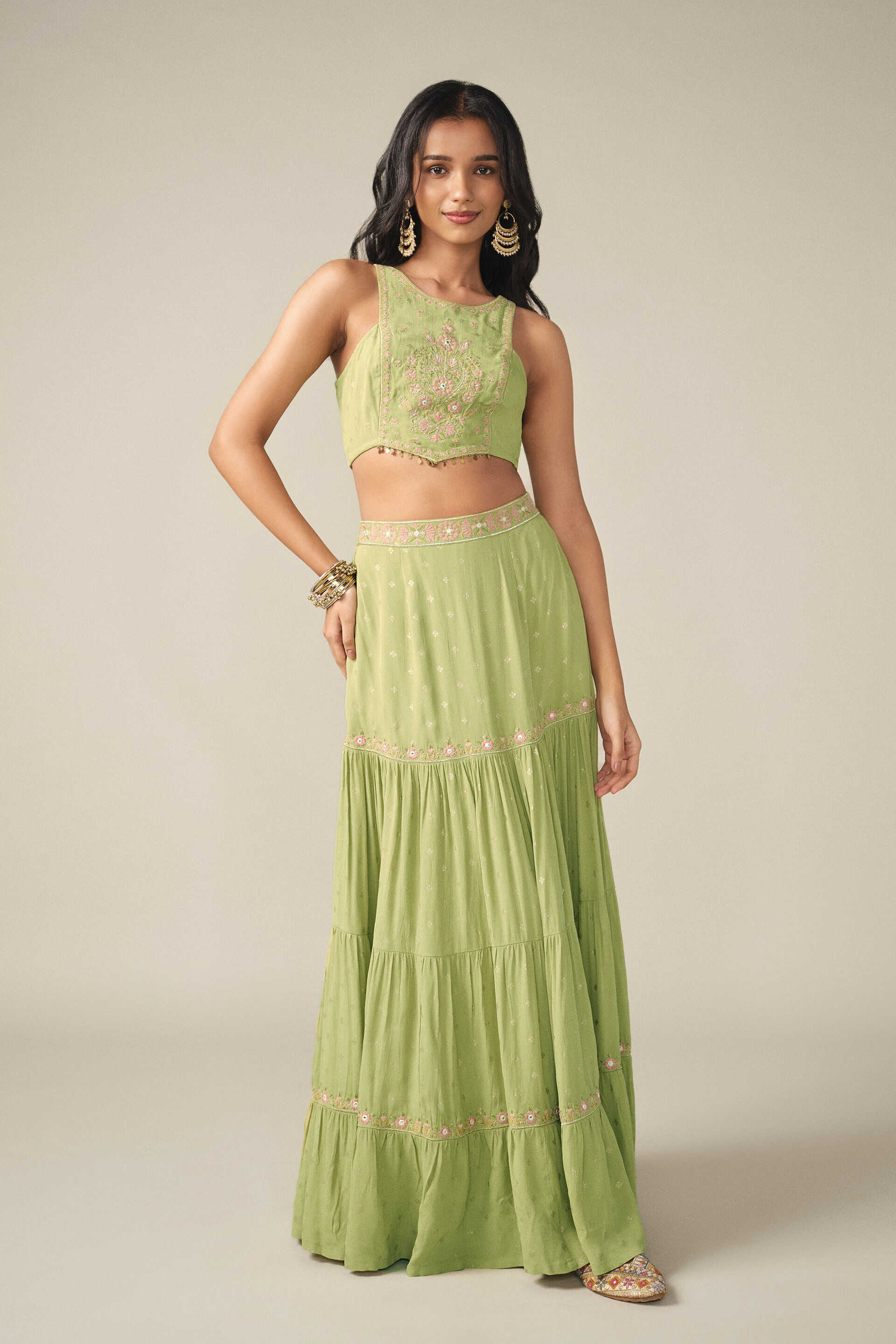 Tiered Skirt Set in Sage